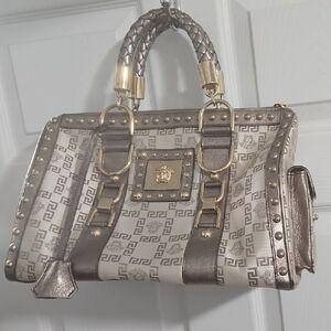 Rare VERSACE Designer Women's Satchel in Metallic Gold and Brown